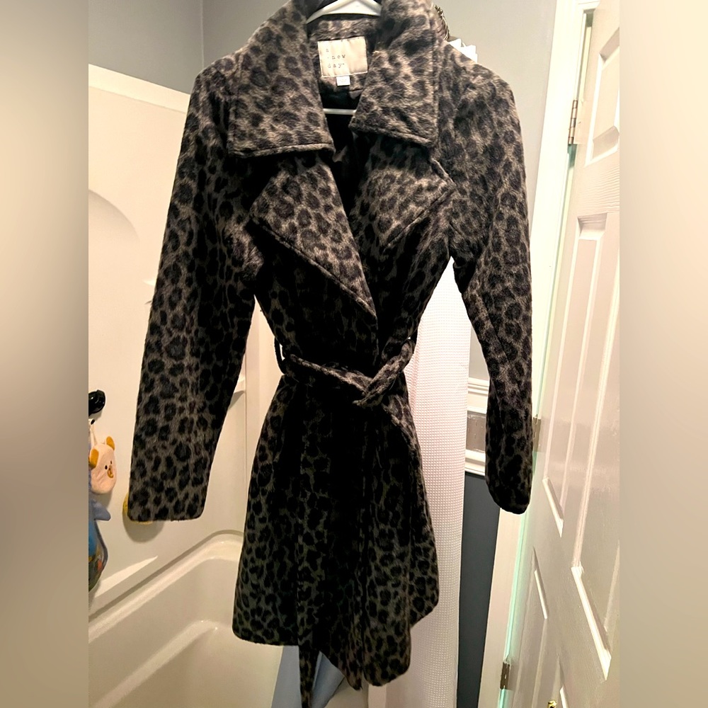 Gray cheetah pea coat!!